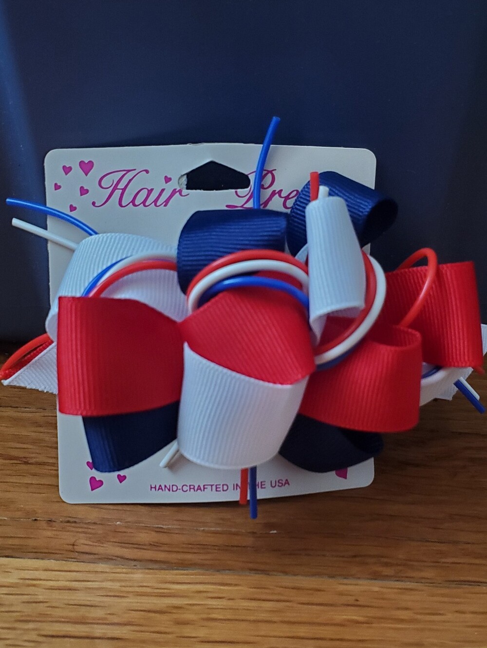 Patrotic Hair Bow Clip - Red White Blue - Picture 2 of 8